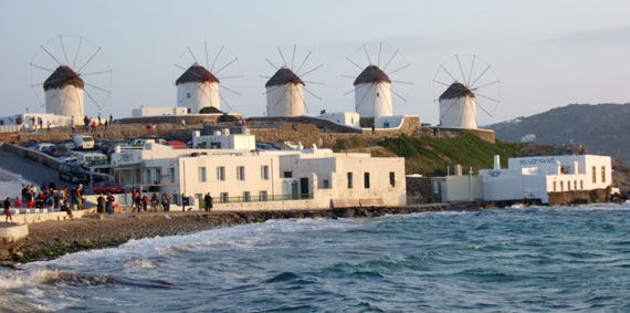 Griechenland, Windmühlen auf der griechischen Insel Mykonos (Kykladen Inseln) ( Urlaub, Reisen, Lastminute-Reisen, Pauschalreisen )